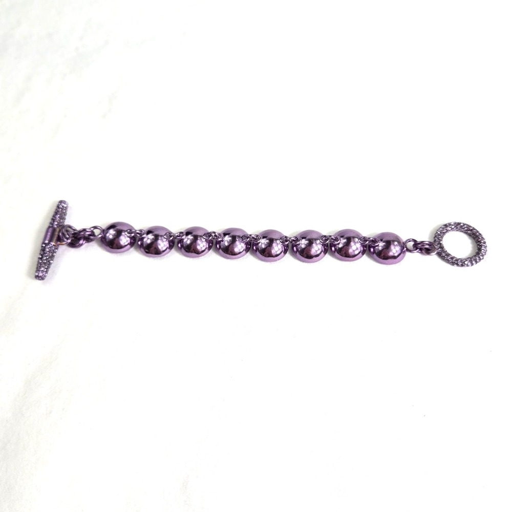 Juicy Couture Purple Gumdrop Round Crystal Pave Rhinestone‎ Toggle Bracelet 7" - Picture 7 of 16